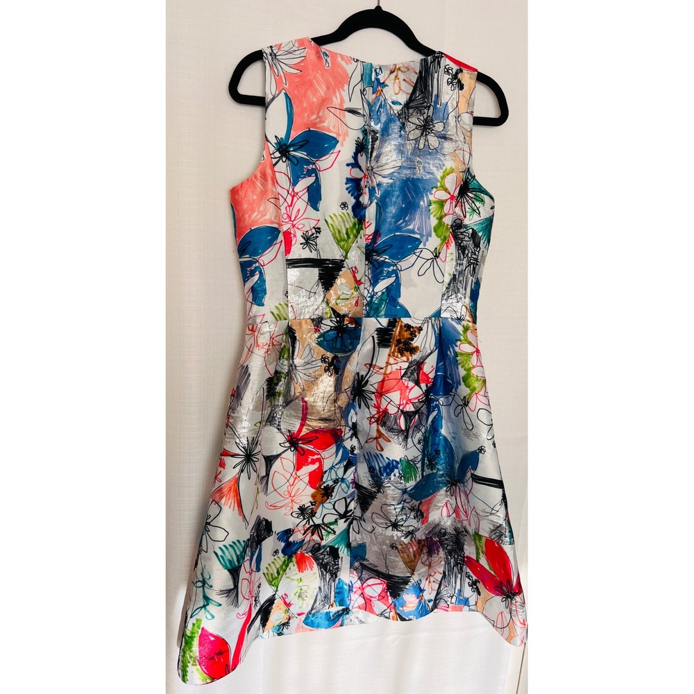 Doncaster Collection Metallic Floral Fit Flare Sleeveless Multicolor Dress sz 6